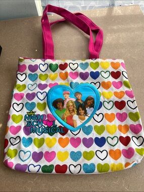 High School Musical Heart Print Tote Bag - Pink Handles